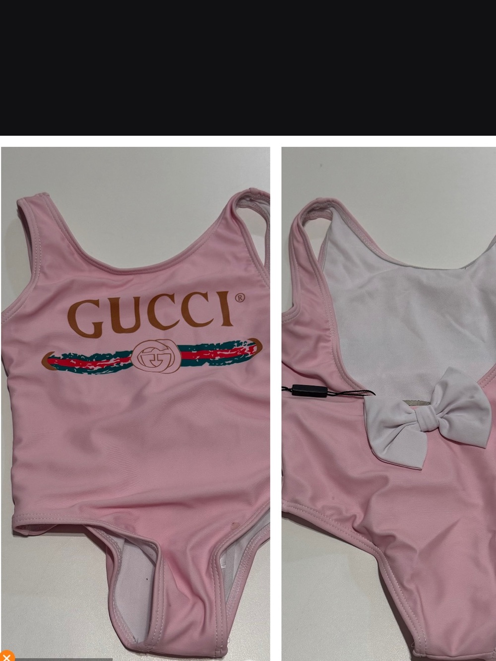Kids Gucci Pink Logo Girls' One-Piece Bodysuit with Back Bow